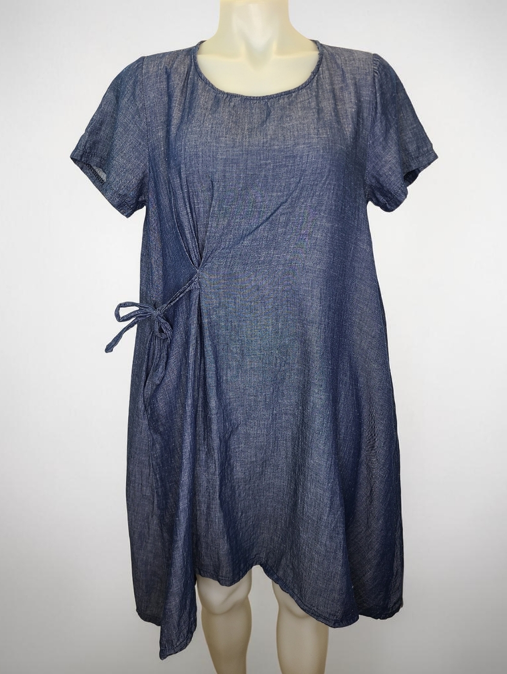 Amici Made In Italy Dark Blue Chambray Denim Shift Dress with Pockets Large XL